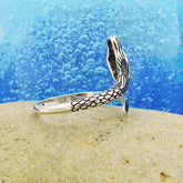 Mythical Swimming Mermaid in Profile Wrap-Around Oxidized Ring Ocean Sea Fish | Woot & Hammy